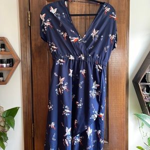 Angie Navy Blue Bird Dress Surplice